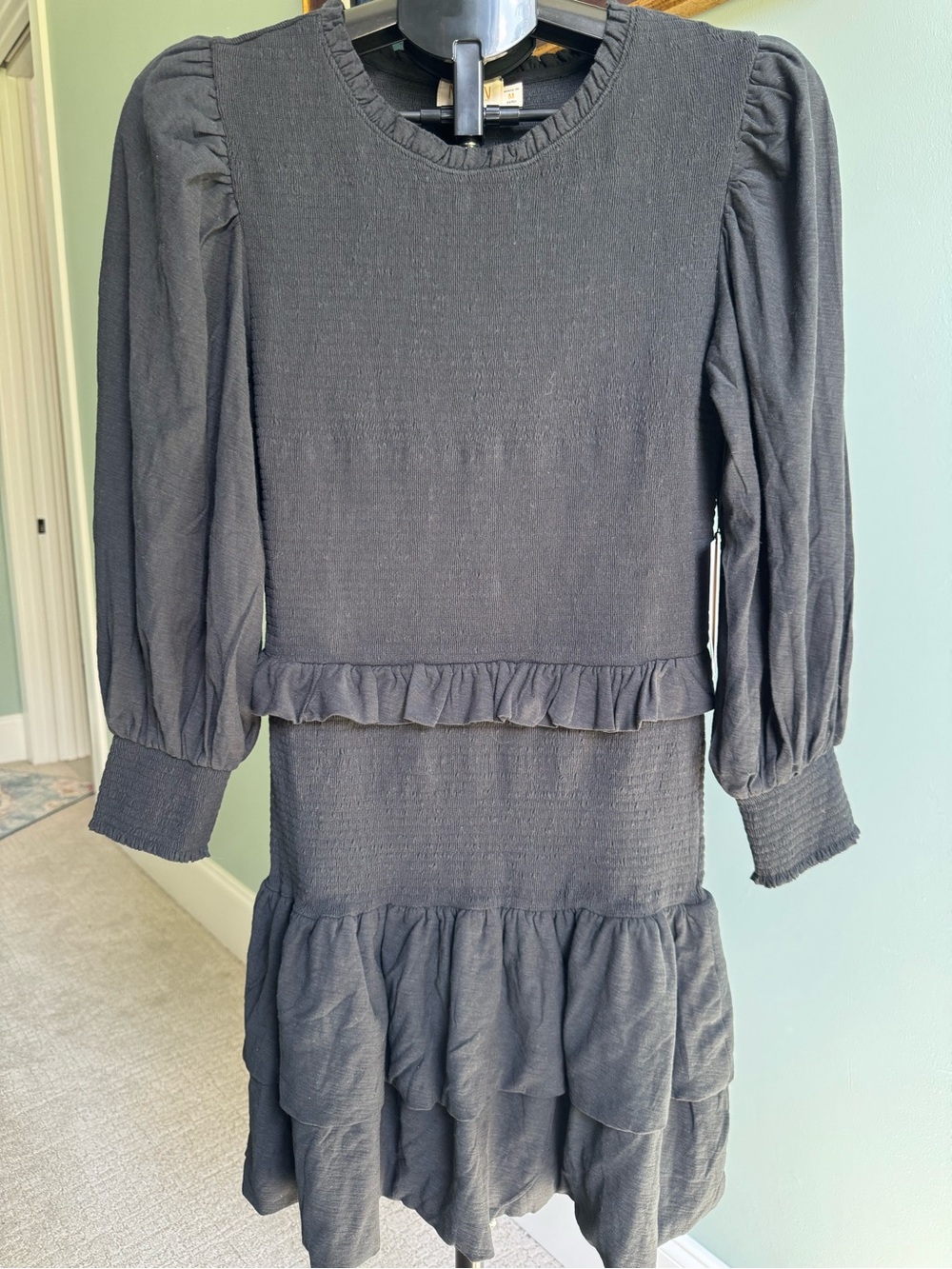 Nation LTD Abby Demure Smocked Black Mini Dress NWT Size Medium